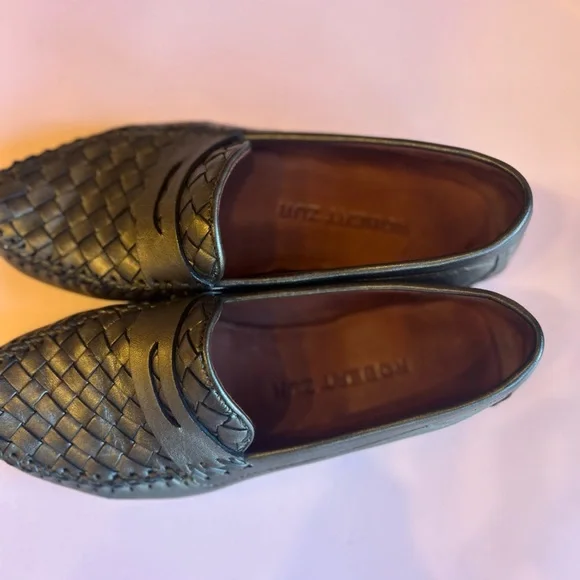 ROBERT ZUR Petra Woven Leather Driving Loafers Moccasin Shoe Womens 6.5 Pewter - Picture 5 of 6
